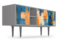 Móvel De Tv| Mueble de TV - 150х69х41 cm - T5 - Abstract Expressionism, Cinza Cinzento