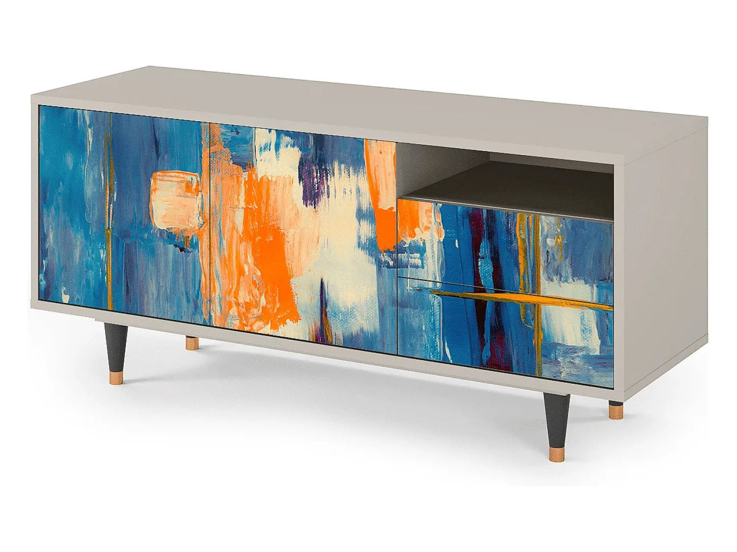 Móvel De Tv| Mueble de TV - 125х56х41 cm - T7 - Abstract Expressionism, Areia Bege