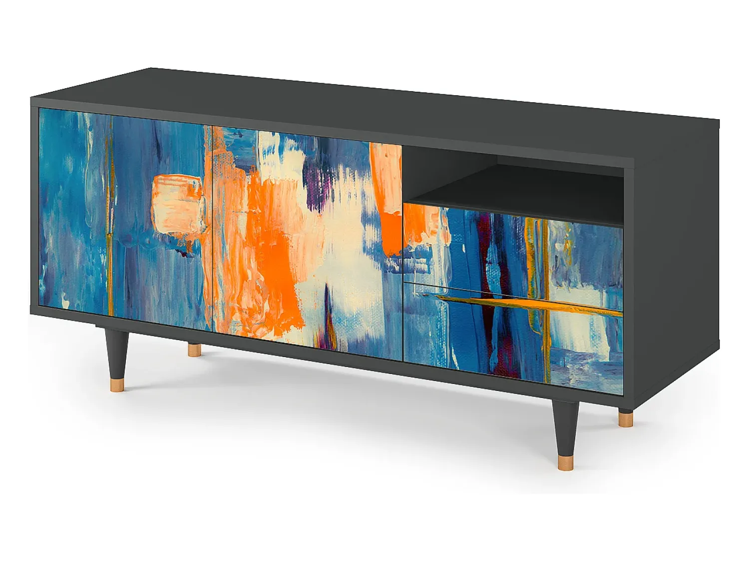 Móvel De Tv* Mueble de TV - 125х56х41 cm - T7 - Abstract Expressionism, Antracite Cinza antracite