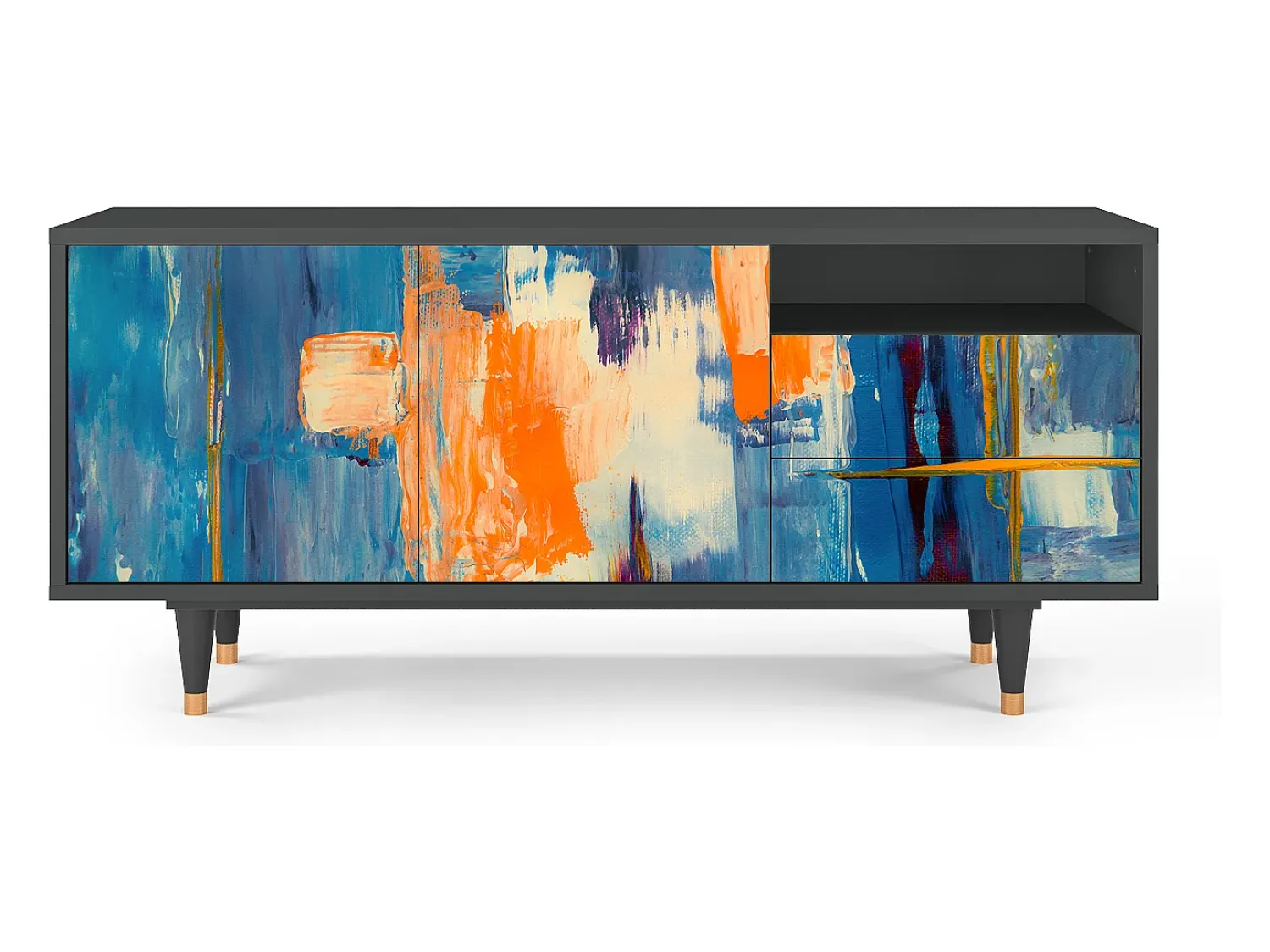 Móvel De Tv* Mueble de TV - 125х56х41 cm - T7 - Abstract Expressionism, Antracite Cinza antracite