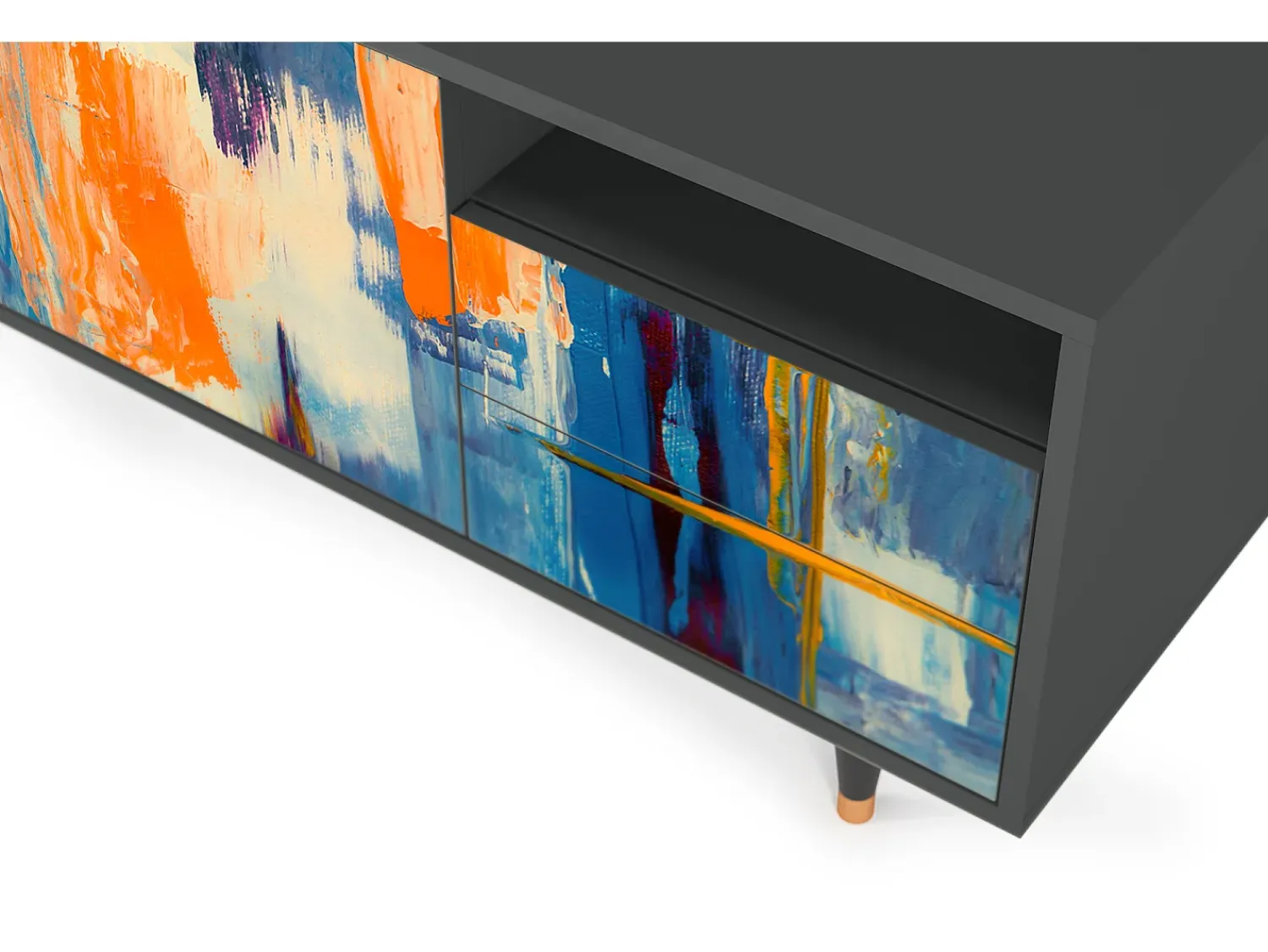 Móvel De Tv* Mueble de TV - 125х56х41 cm - T7 - Abstract Expressionism, Antracite Cinza antracite