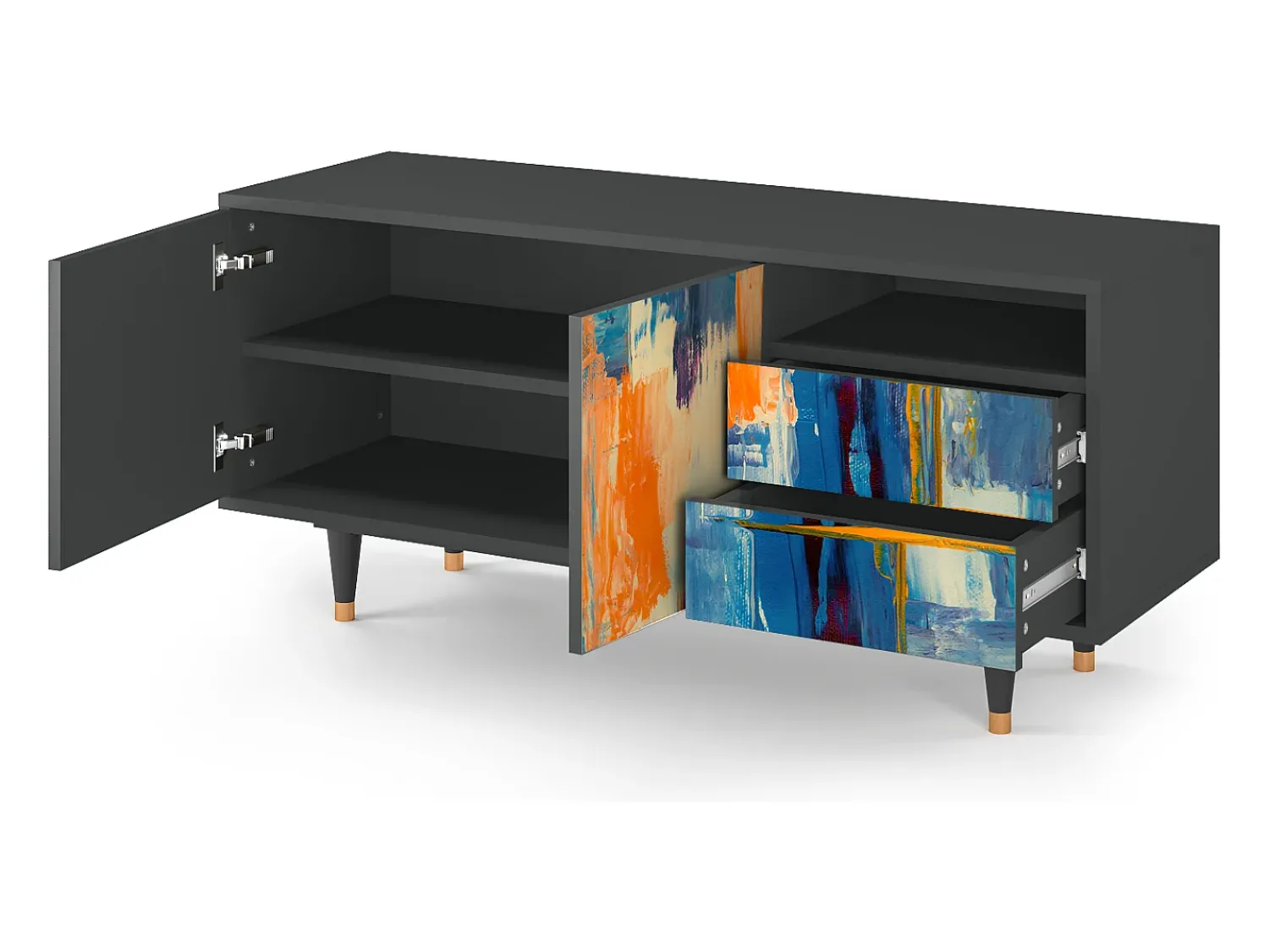 Móvel De Tv* Mueble de TV - 125х56х41 cm - T7 - Abstract Expressionism, Antracite Cinza antracite