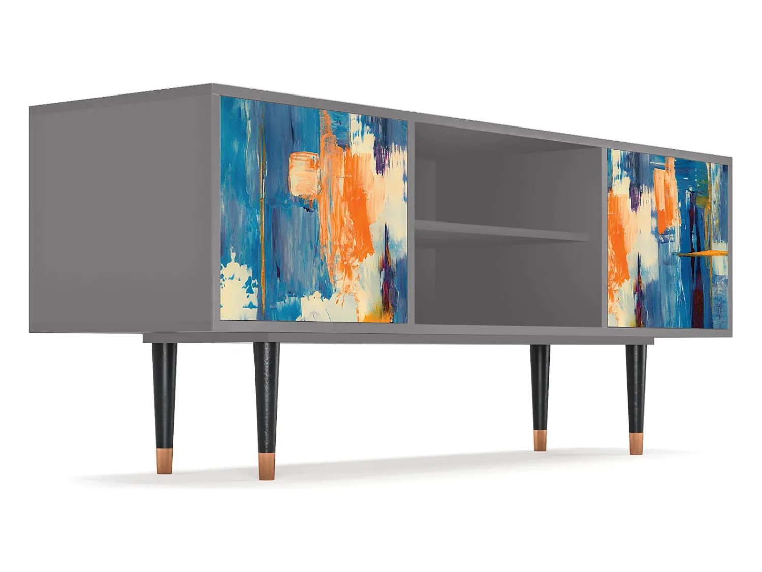 Móvel De Tv| Mueble de TV - 170х69х48 cm - T2 - Abstract Expressionism, Cinza Cinzento