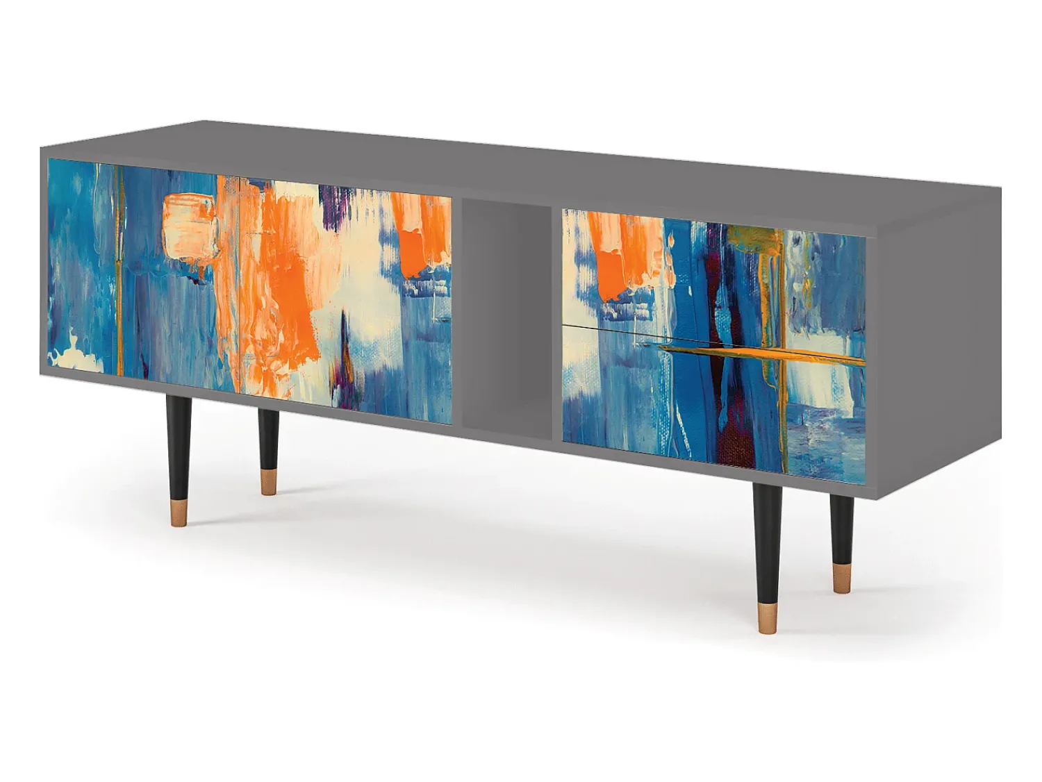 Móvel De Tv| Mueble de TV - 170х69х48 cm - T1 - Abstract Expressionism, Cinza Cinzento