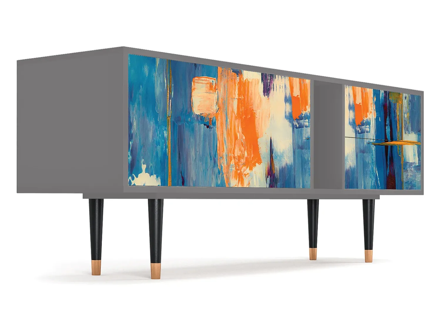 Móvel De Tv| Mueble de TV - 170х69х48 cm - T1 - Abstract Expressionism, Cinza Cinzento