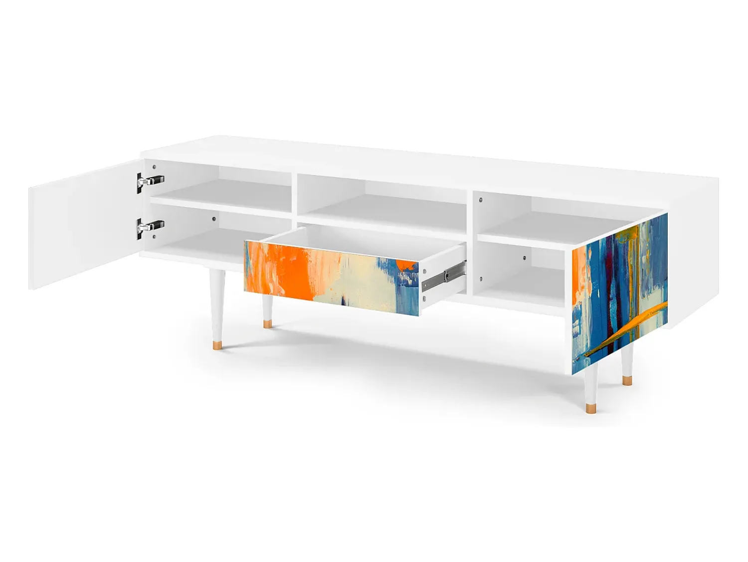 Móvel De Tv* Mueble de TV - 170х59х41 cm - T6 - Abstract Expressionism, Branco Bege