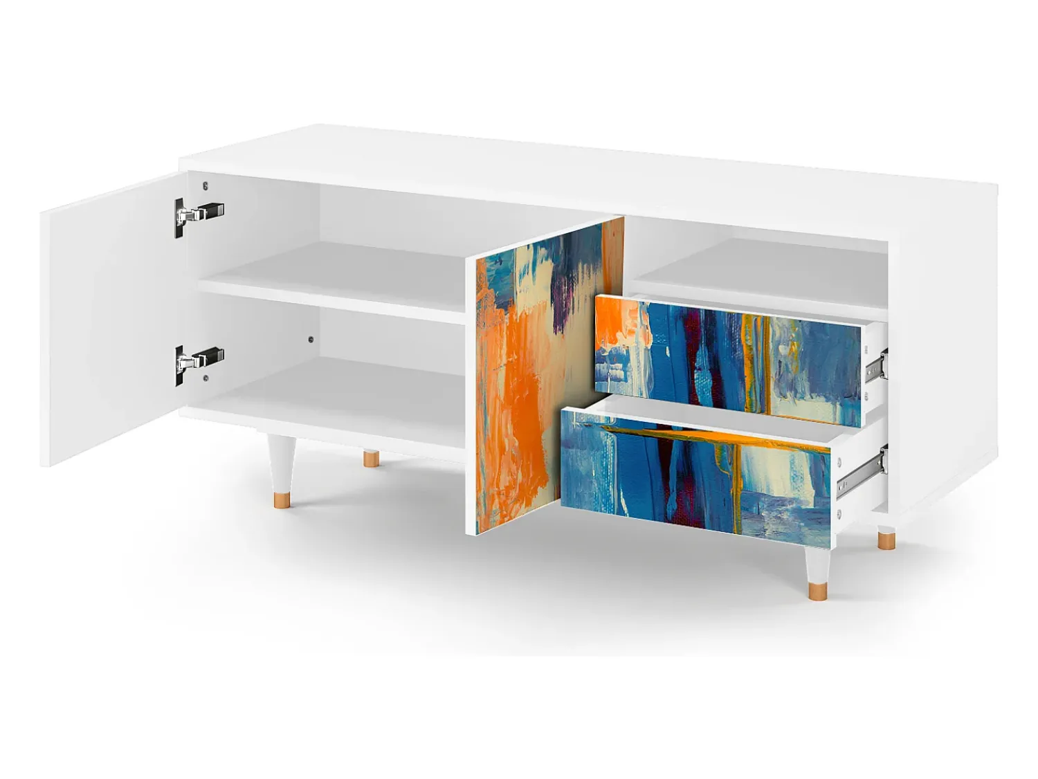 Outlet Mueble de TV - 125х56х41 cm - T7 - Abstract Expressionism, Branco Bege