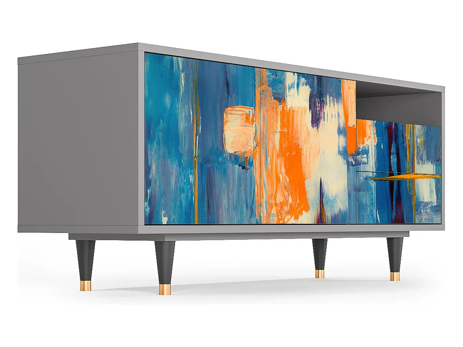 Mueble de TV - 125х56х41 cm - T7 - Abstract Expressionism, Cinza^ Móvel De Tv