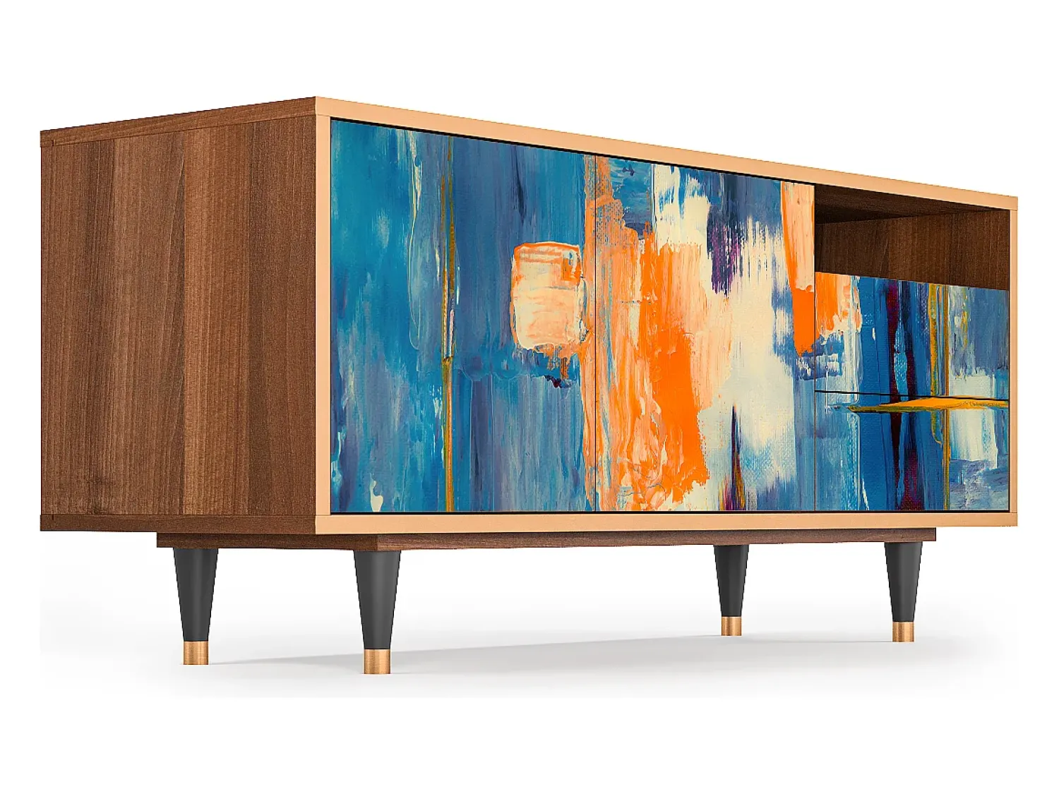 Móvel De Tv* Mueble de TV - 125х56х41 cm - T7 - Abstract Expressionism, Nogueira Castanho