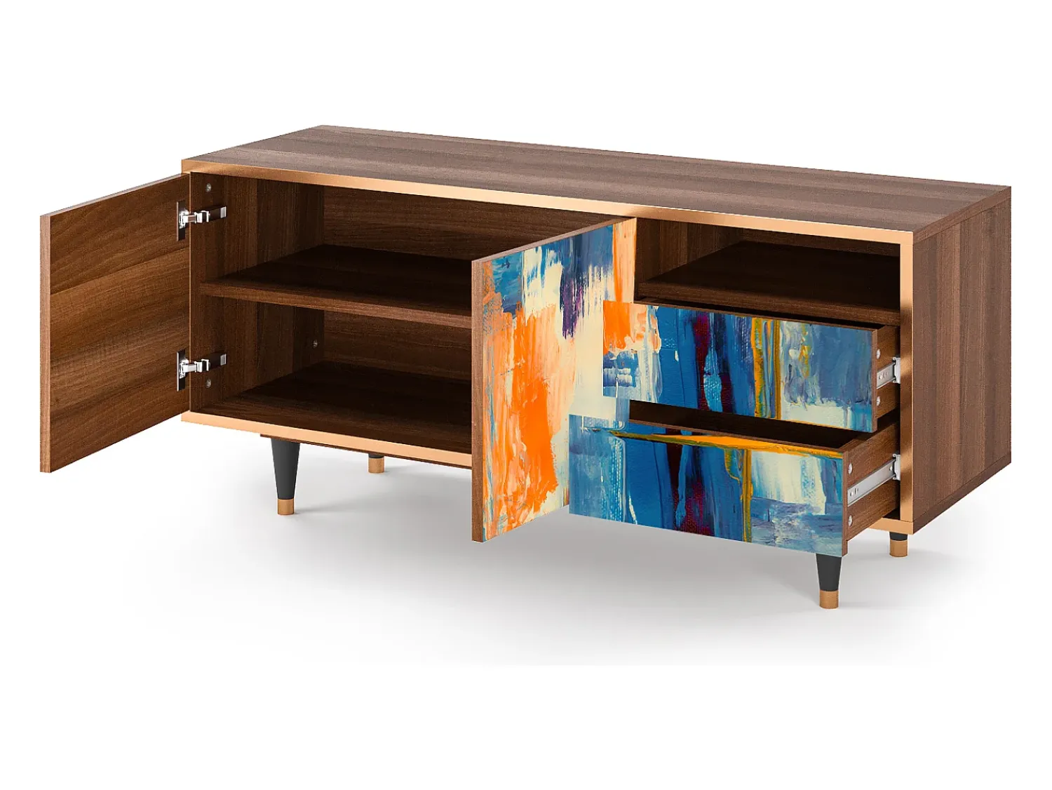 Móvel De Tv* Mueble de TV - 125х56х41 cm - T7 - Abstract Expressionism, Nogueira Castanho