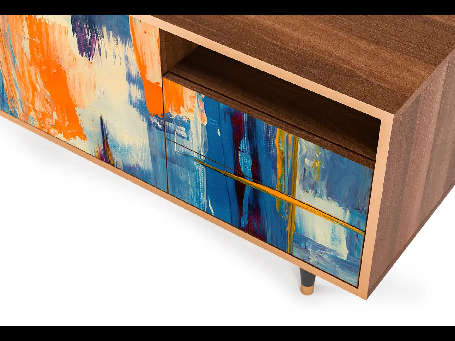 Móvel De Tv* Mueble de TV - 125х56х41 cm - T7 - Abstract Expressionism, Nogueira Castanho