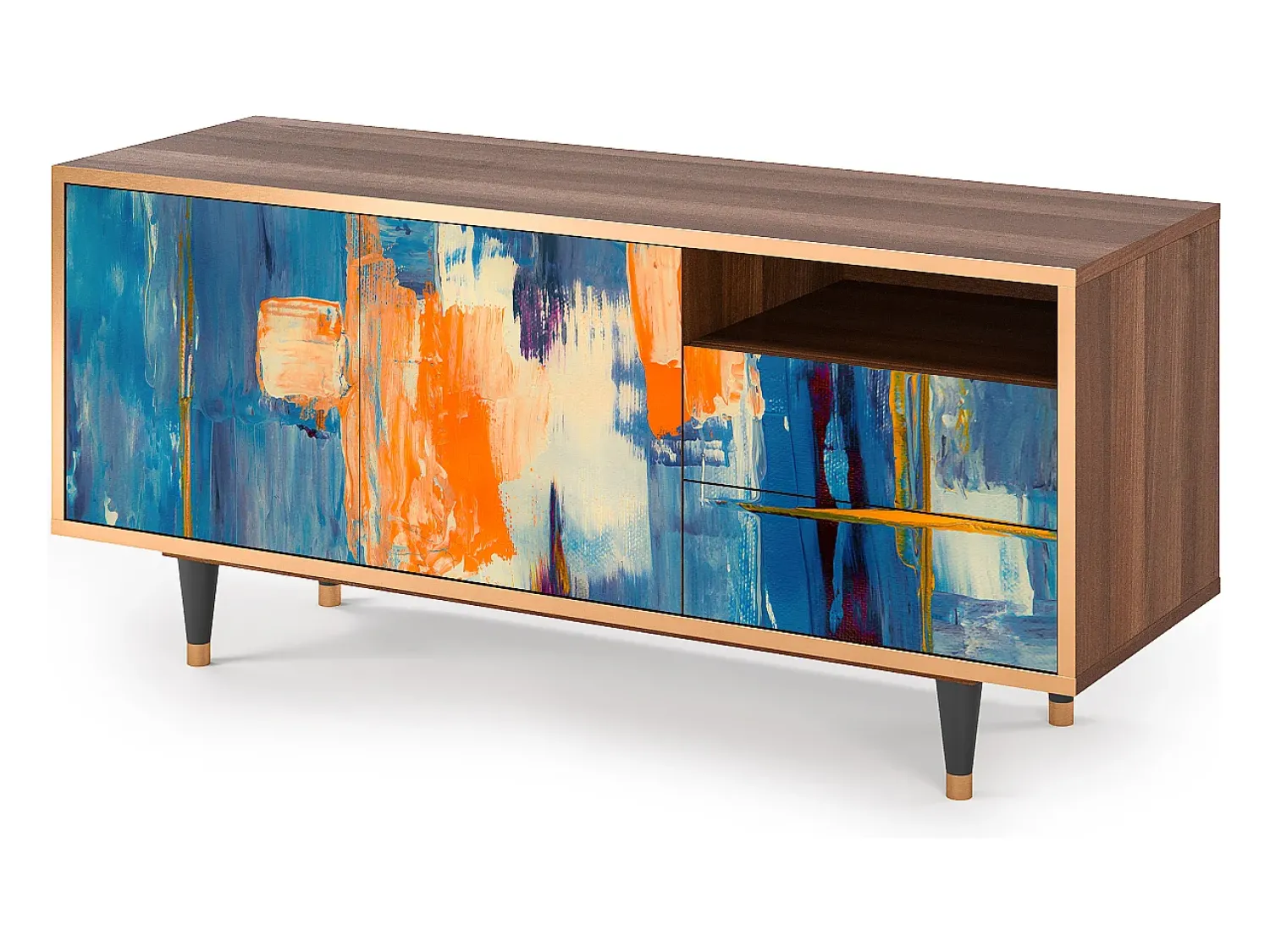Móvel De Tv* Mueble de TV - 125х56х41 cm - T7 - Abstract Expressionism, Nogueira Castanho
