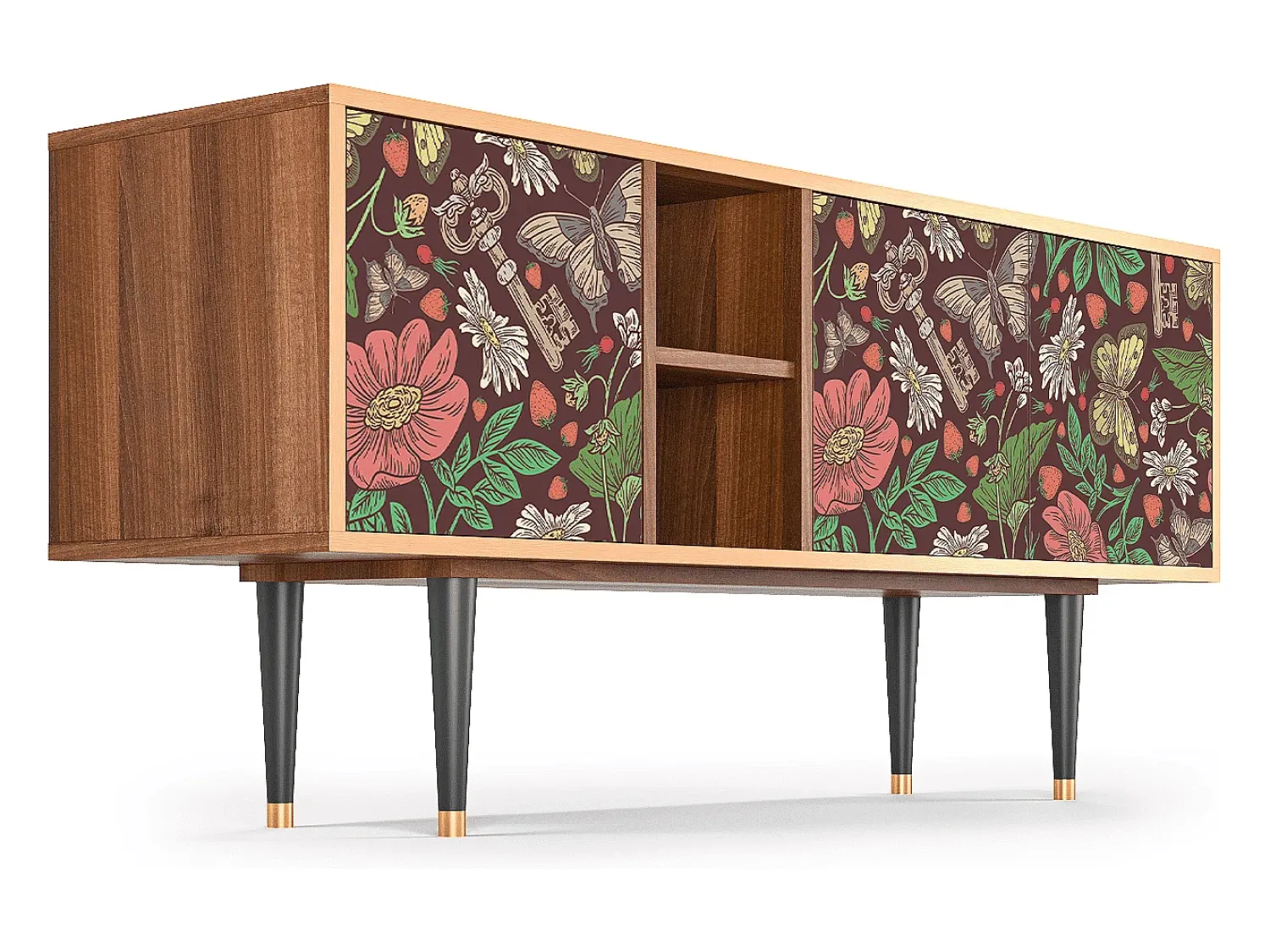 Móvel De Tv| Mueble de TV - 150х69х41 cm - T5 - Alice in Wonderland, Nogueira Castanho