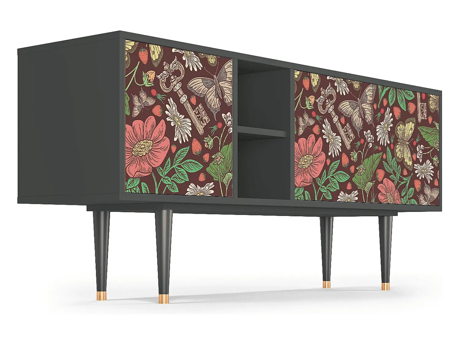 Móvel De Tv| Mueble de TV - 150х69х41 cm - T5 - Alice in Wonderland, Antracite Cinza antracite