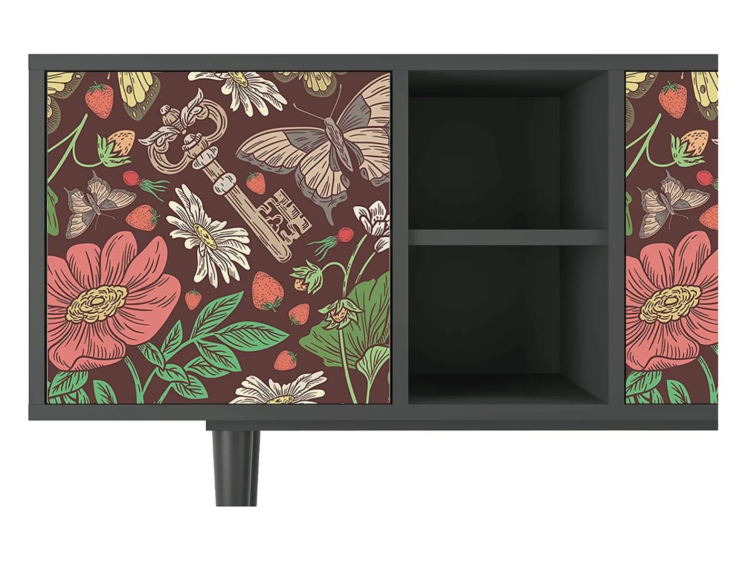 Móvel De Tv| Mueble de TV - 150х69х41 cm - T5 - Alice in Wonderland, Antracite Cinza antracite