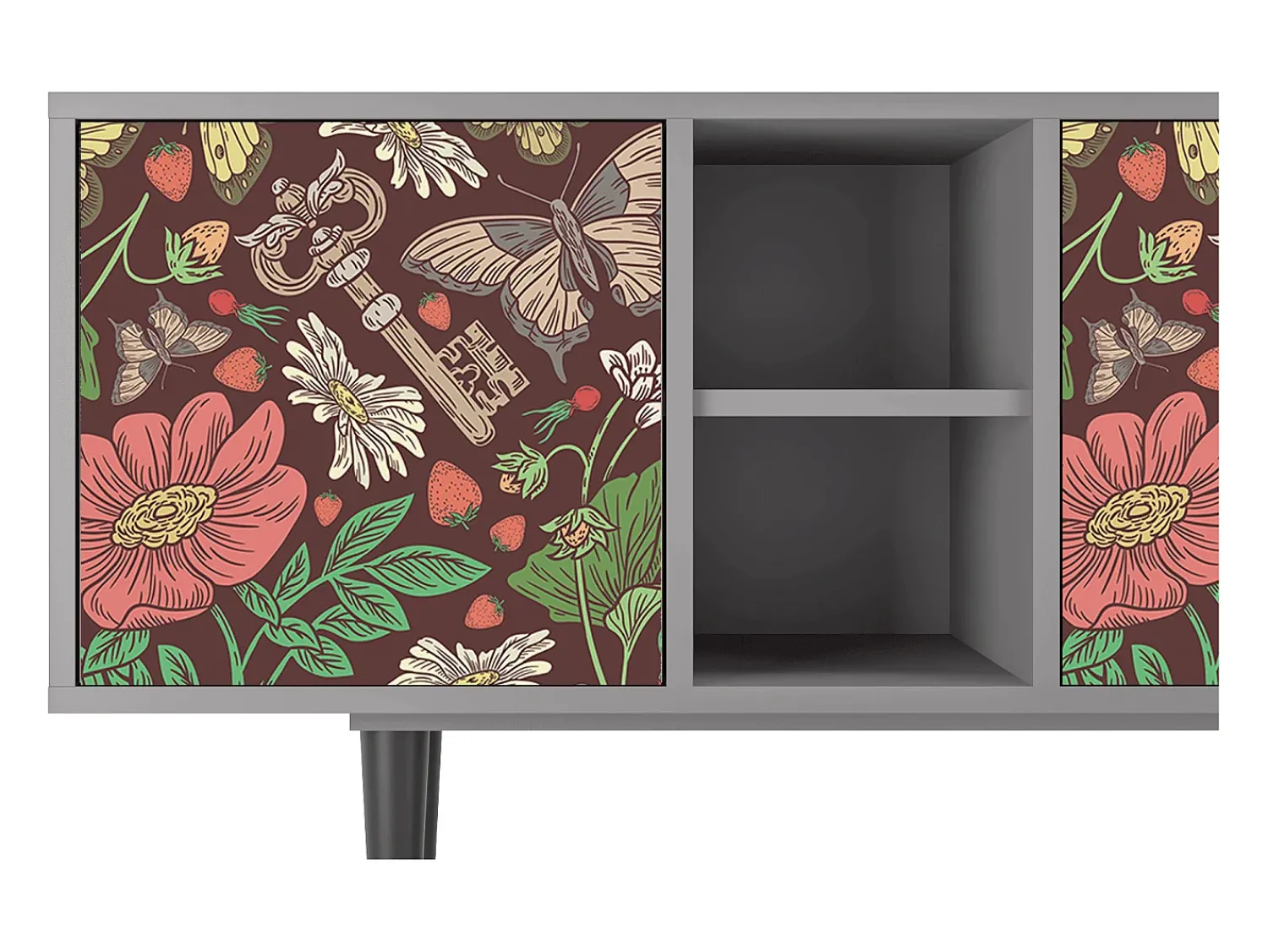 Móvel De Tv* Mueble de TV - 150х69х41 cm - T5 - Alice in Wonderland, Cinza Cinzento