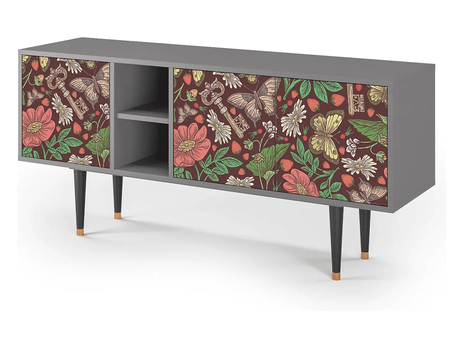 Móvel De Tv* Mueble de TV - 150х69х41 cm - T5 - Alice in Wonderland, Cinza Cinzento