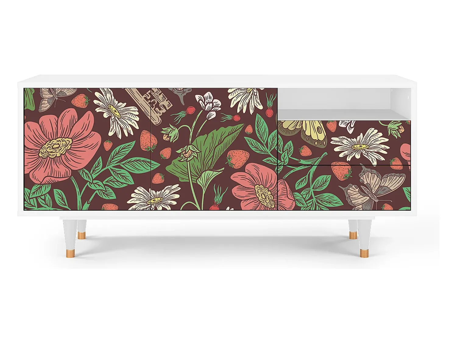 Clearance Mueble de TV - 125х56х41 cm - T7 - Alice in Wonderland, Branco Bege