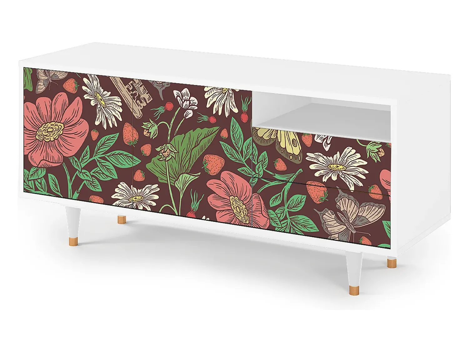 Clearance Mueble de TV - 125х56х41 cm - T7 - Alice in Wonderland, Branco Bege