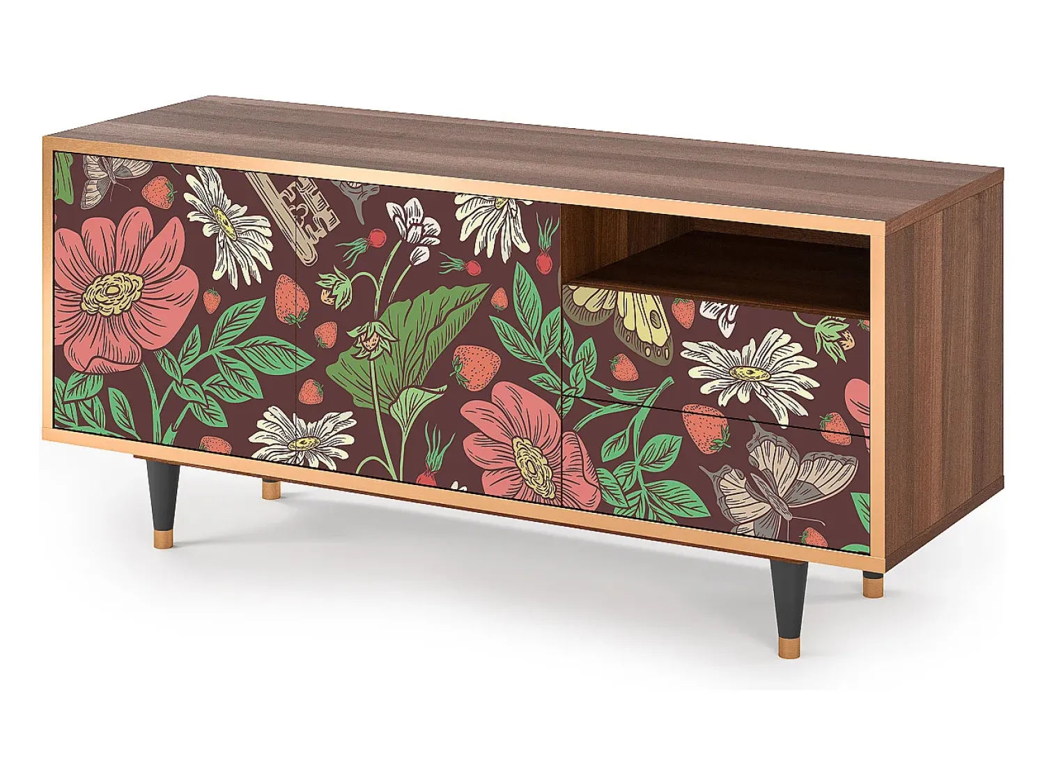 Móvel De Tv| Mueble de TV - 125х56х41 cm - T7 - Alice in Wonderland, Nogueira Castanho