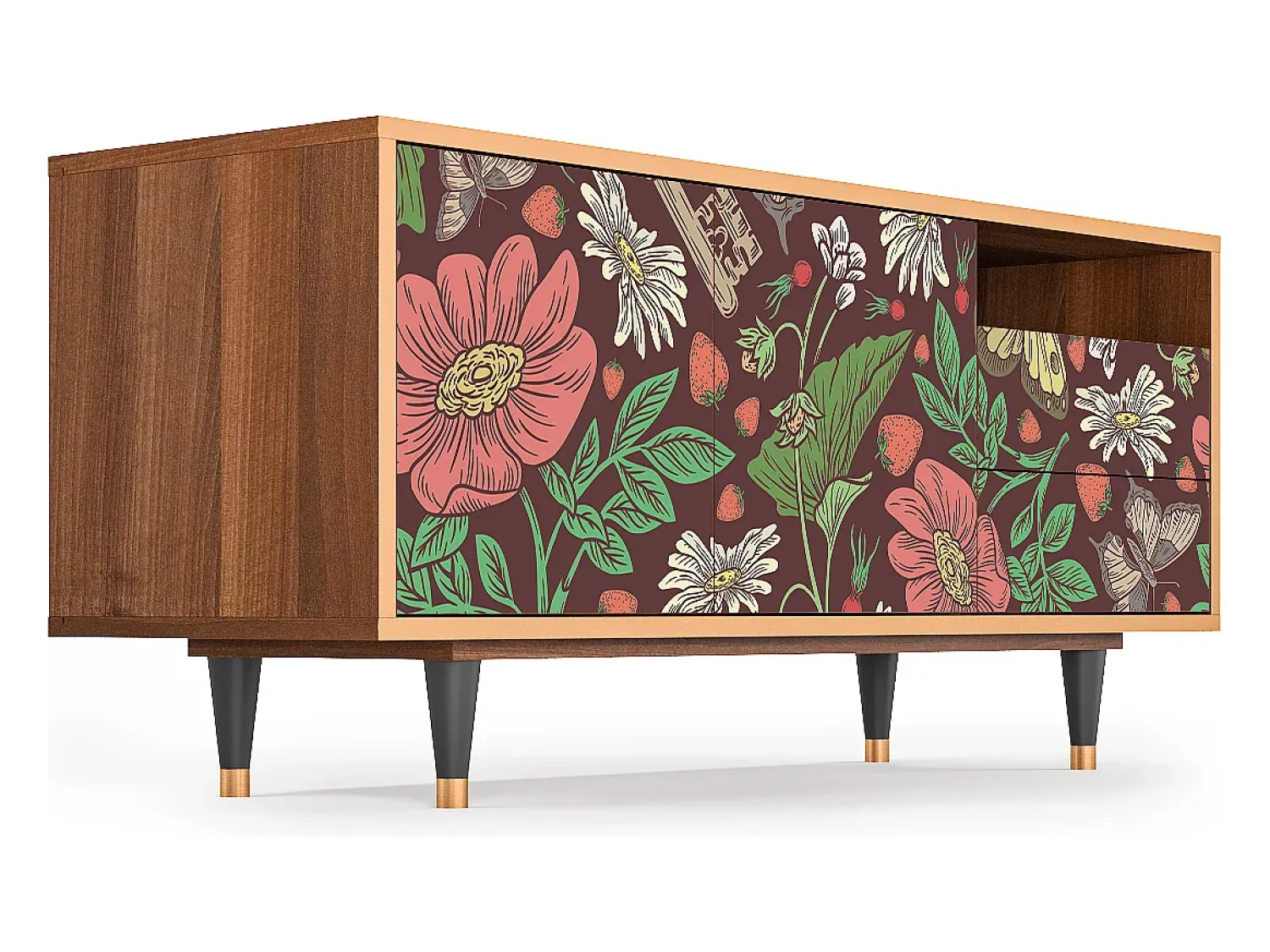 Móvel De Tv| Mueble de TV - 125х56х41 cm - T7 - Alice in Wonderland, Nogueira Castanho