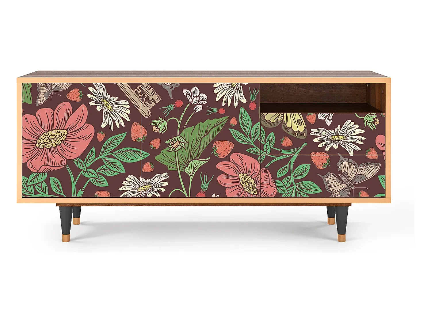 Móvel De Tv| Mueble de TV - 125х56х41 cm - T7 - Alice in Wonderland, Nogueira Castanho