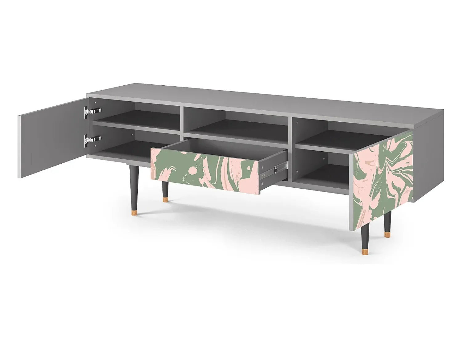 Móvel De Tv* Mueble de TV - 170х59х41 cm - T6 - Aquarelle, Cinza Cinzento