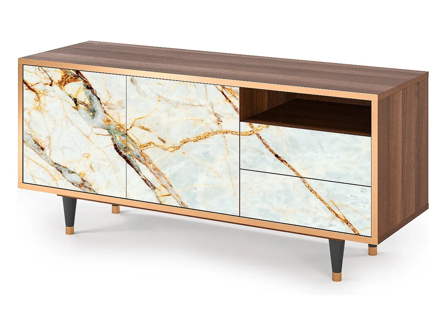 Hot Mueble de TV - 125х56х41 cm - T7 - Areiay Marble, Nogueira Castanho