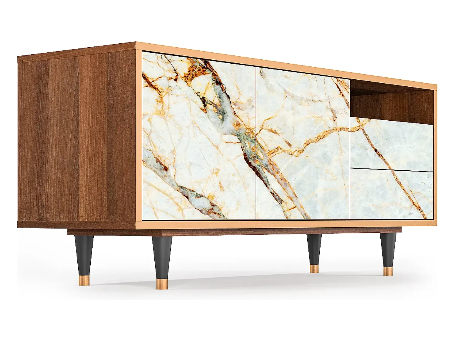 Hot Mueble de TV - 125х56х41 cm - T7 - Areiay Marble, Nogueira Castanho