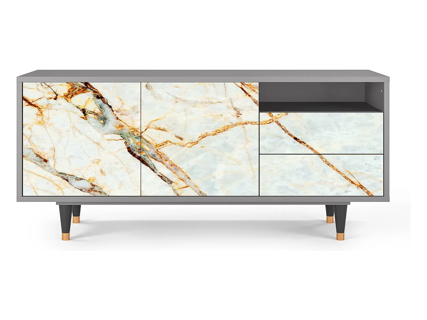 Móvel De Tv| Mueble de TV - 125х56х41 cm - T7 - Areiay Marble, Cinza Cinzento