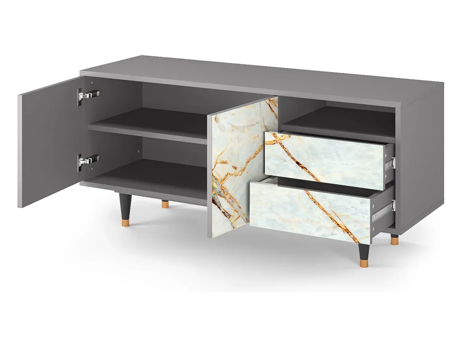 Móvel De Tv| Mueble de TV - 125х56х41 cm - T7 - Areiay Marble, Cinza Cinzento