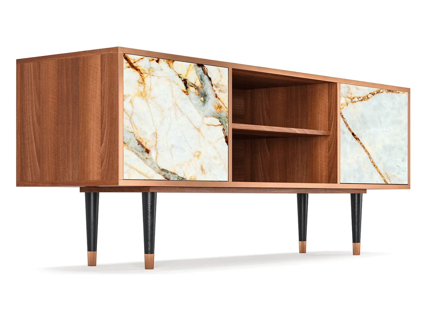 Móvel De Tv| Mueble de TV - 170х69х48 cm - T2 - Areiay Marble, Nogueira Castanho