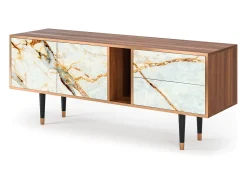 Móvel De Tv| Mueble de TV - 170х69х48 cm - T1 - Areiay Marble, Nogueira Castanho