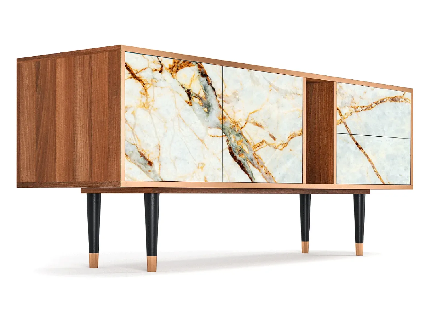 Móvel De Tv| Mueble de TV - 170х69х48 cm - T1 - Areiay Marble, Nogueira Castanho