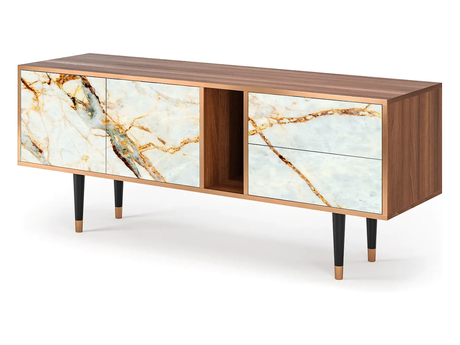 Móvel De Tv| Mueble de TV - 170х69х48 cm - T1 - Areiay Marble, Nogueira Castanho