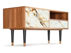 Móvel De Tv| Mueble de TV - 115х59х48 cm - T3 - Areiay Marble, Nogueira Castanho