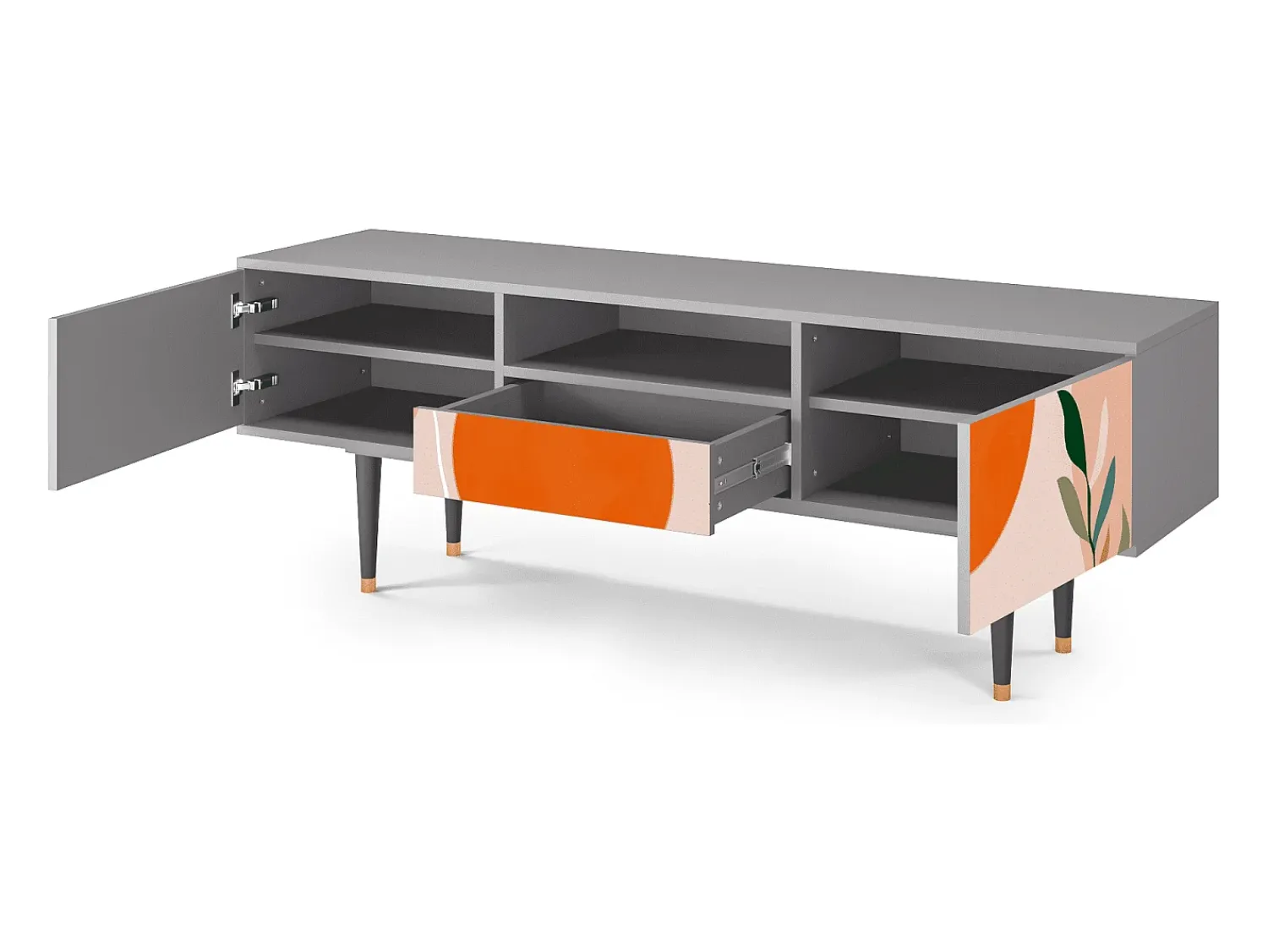 Móvel De Tv* Mueble de TV - 170х59х41 cm - T6 - Artwork, Cinza Cinzento