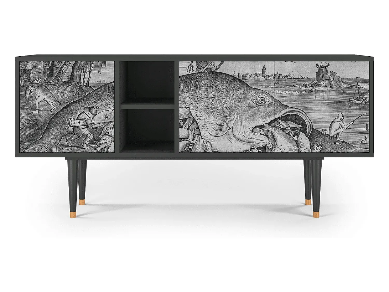 Móvel De Tv| Mueble de TV - 150х69х41 cm - T5 - Big Fish Eat Little, Antracite Cinza antracite