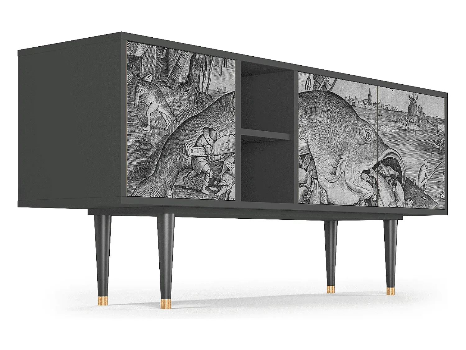 Móvel De Tv| Mueble de TV - 150х69х41 cm - T5 - Big Fish Eat Little, Antracite Cinza antracite