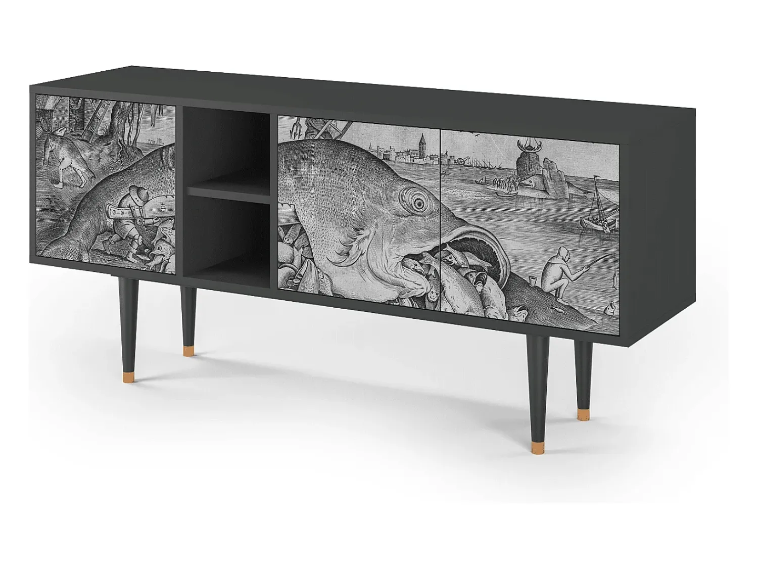 Móvel De Tv| Mueble de TV - 150х69х41 cm - T5 - Big Fish Eat Little, Antracite Cinza antracite