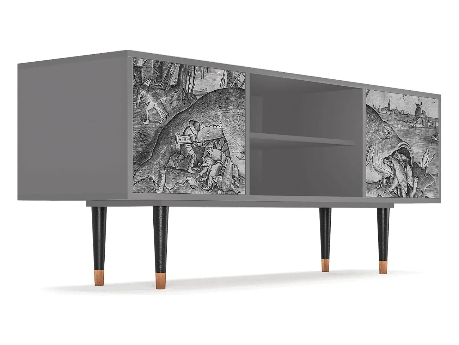 Móvel De Tv| Mueble de TV - 170х69х48 cm - T2 - Big Fish Eat Little, Cinza Cinzento