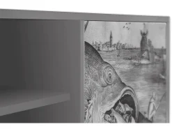 Móvel De Tv| Mueble de TV - 170х69х48 cm - T2 - Big Fish Eat Little, Cinza Cinzento