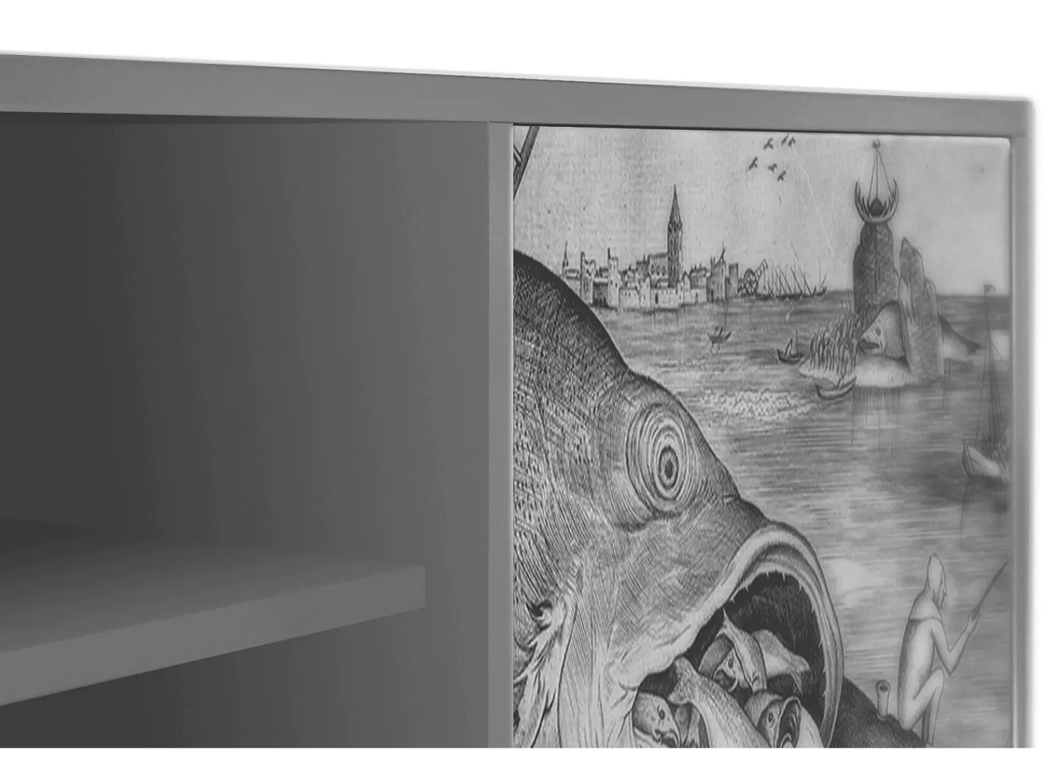 Móvel De Tv| Mueble de TV - 170х69х48 cm - T2 - Big Fish Eat Little, Cinza Cinzento