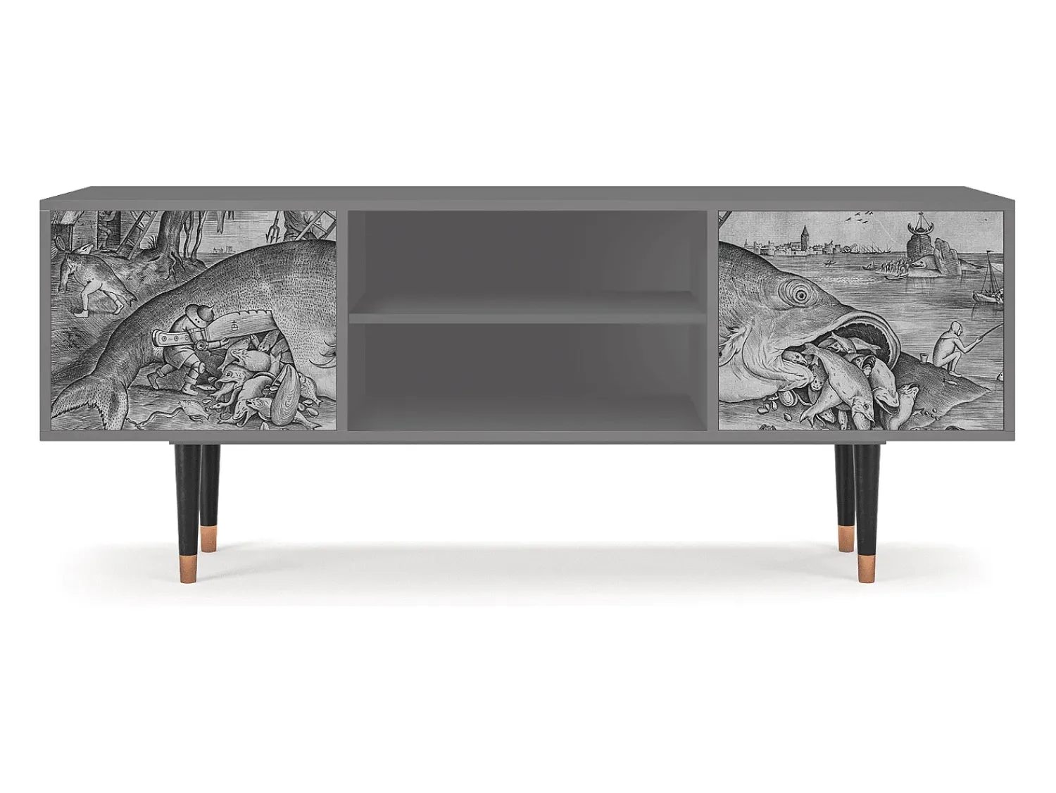 Móvel De Tv| Mueble de TV - 170х69х48 cm - T2 - Big Fish Eat Little, Cinza Cinzento