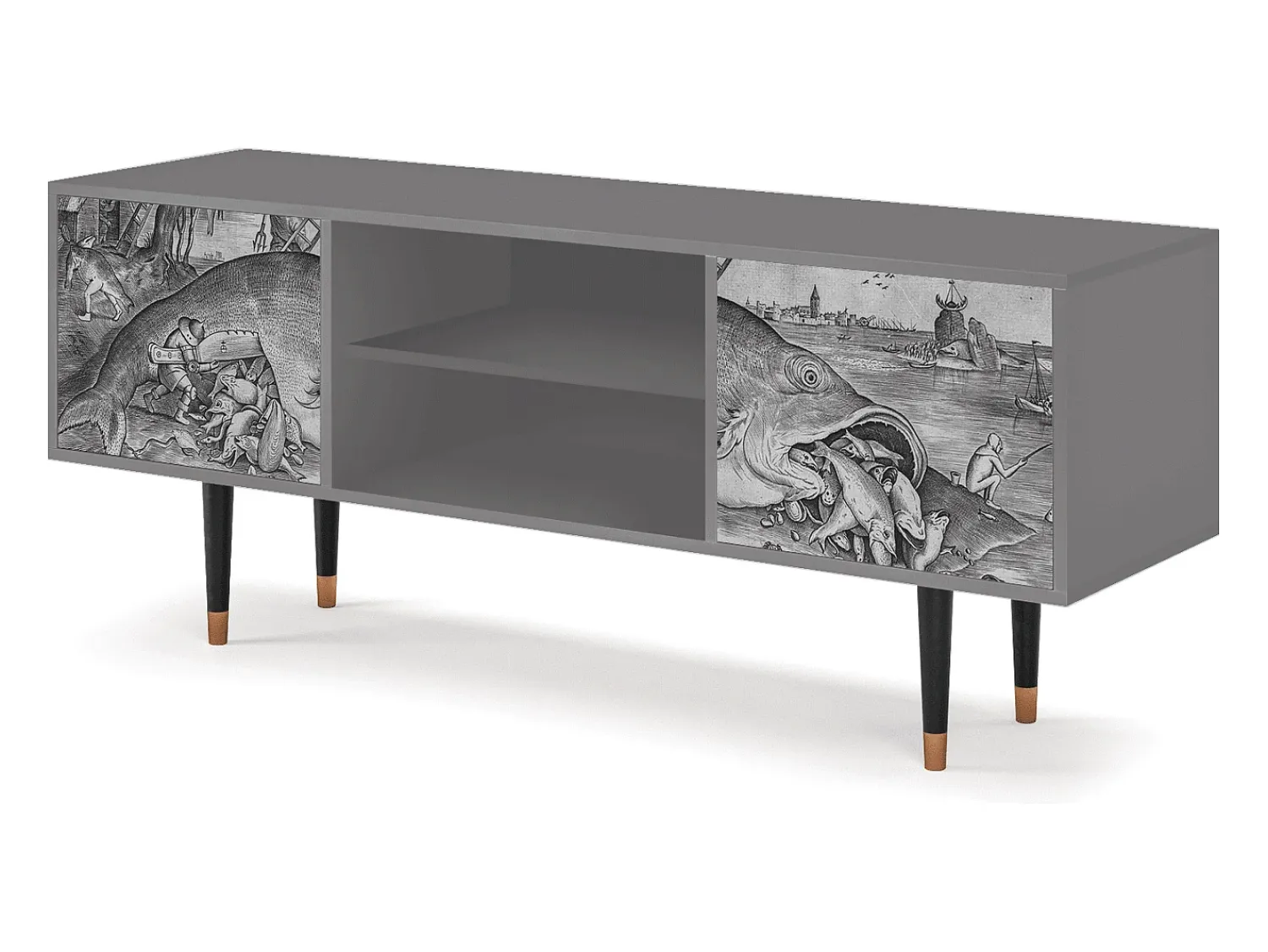 Móvel De Tv| Mueble de TV - 170х69х48 cm - T2 - Big Fish Eat Little, Cinza Cinzento