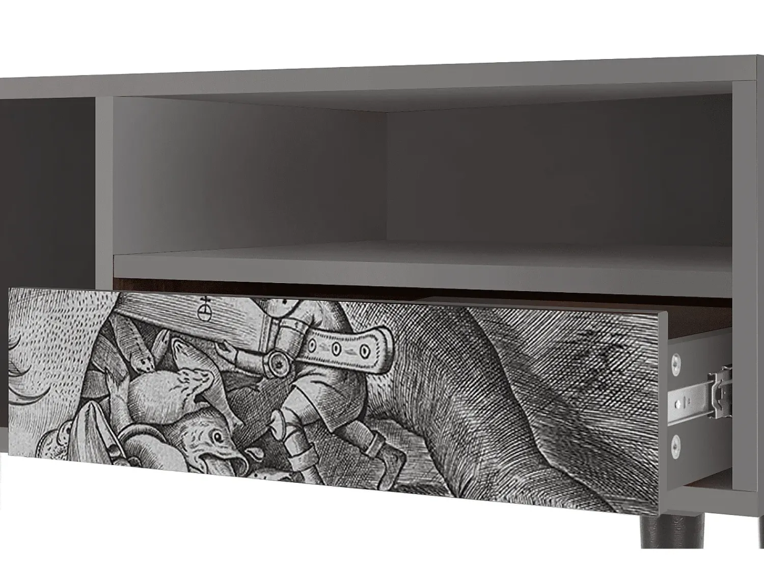 Móvel De Tv* Mueble de TV - 115х59х48 cm - T3 - Big Fish Eat Little, Cinza Cinzento