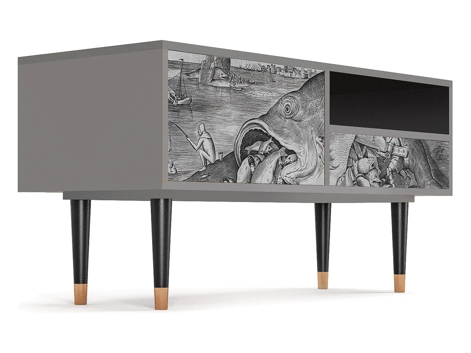 Móvel De Tv* Mueble de TV - 115х59х48 cm - T3 - Big Fish Eat Little, Cinza Cinzento
