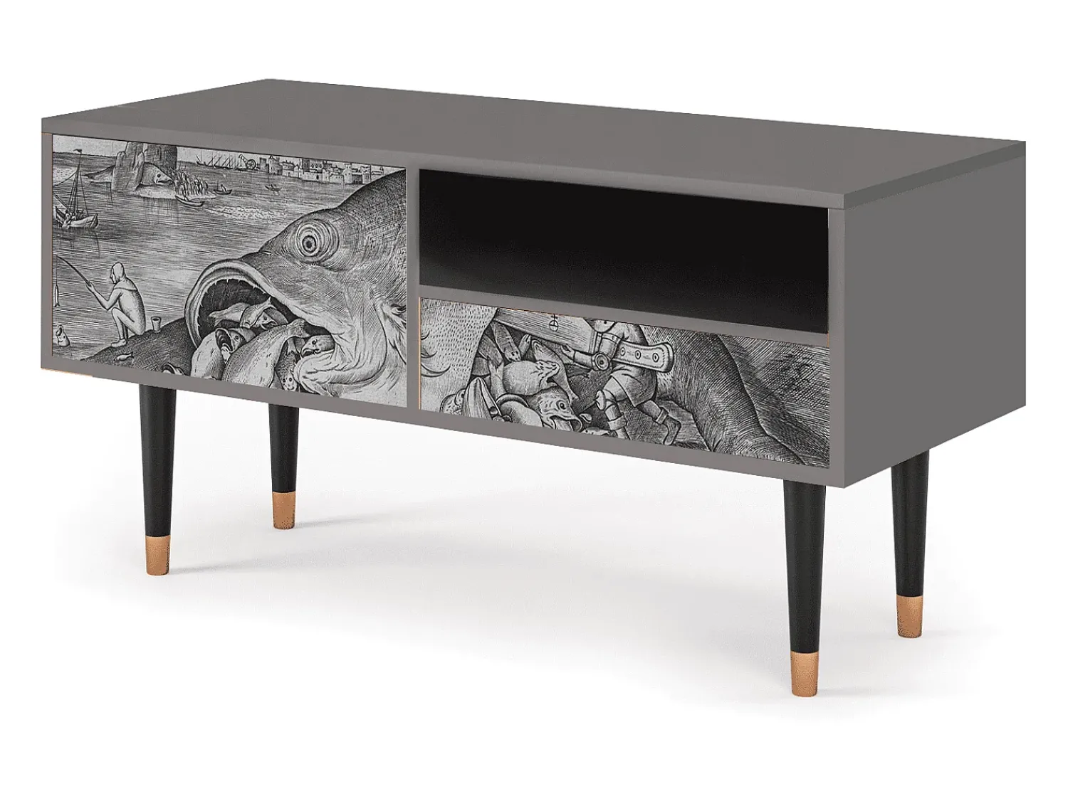 Móvel De Tv* Mueble de TV - 115х59х48 cm - T3 - Big Fish Eat Little, Cinza Cinzento
