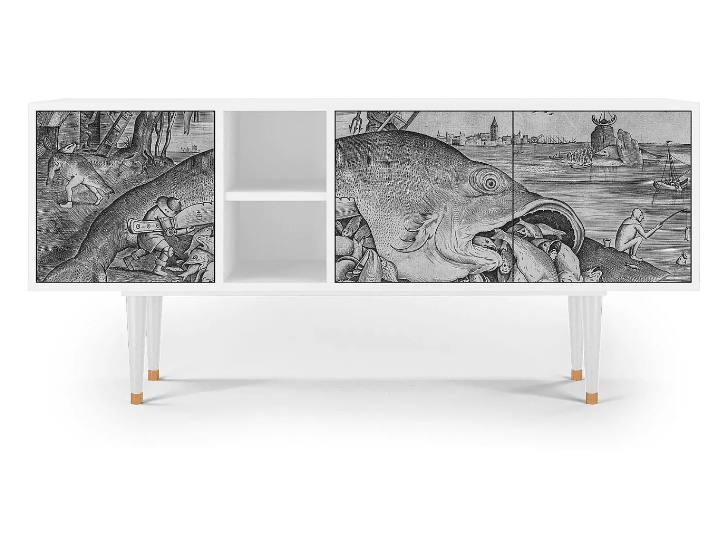 Móvel De Tv* Mueble de TV - 150х69х41 cm - T5 - Big Fish Eat Little, Branco Bege