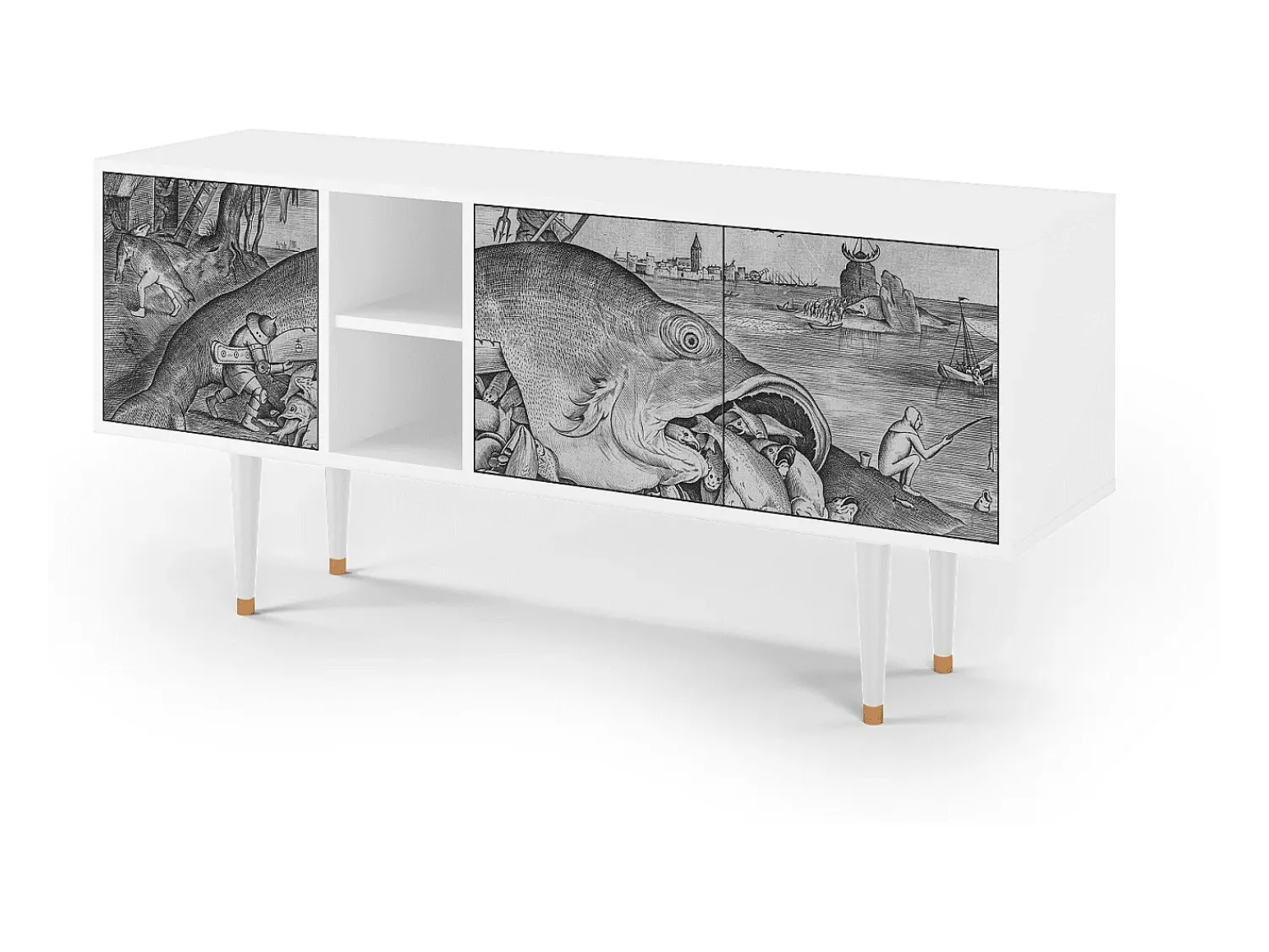 Móvel De Tv* Mueble de TV - 150х69х41 cm - T5 - Big Fish Eat Little, Branco Bege